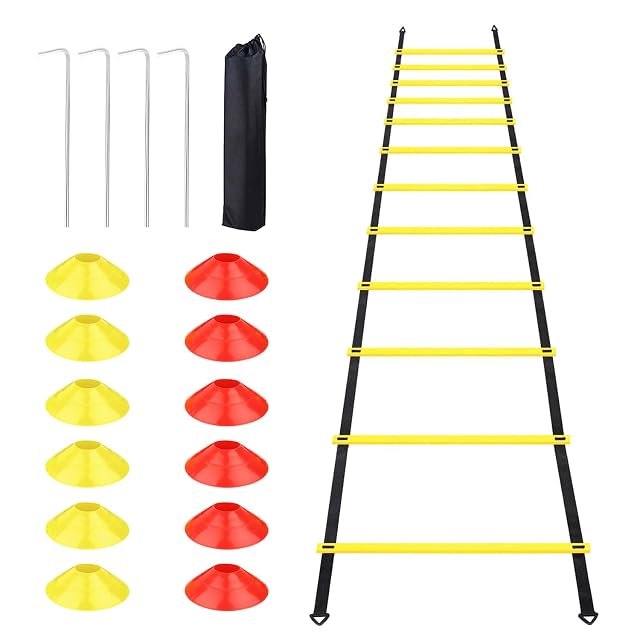 talifoca agility ladder set with twelve cones and four steel stakes