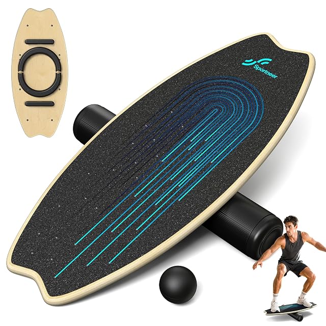 Sportneer birch balance board with roller, ball and magnetic end stoppers