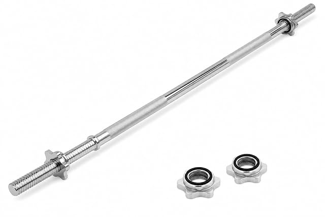 MAXXIVA chromed 120 cm barbell with cross-knurled centre grip and star collars