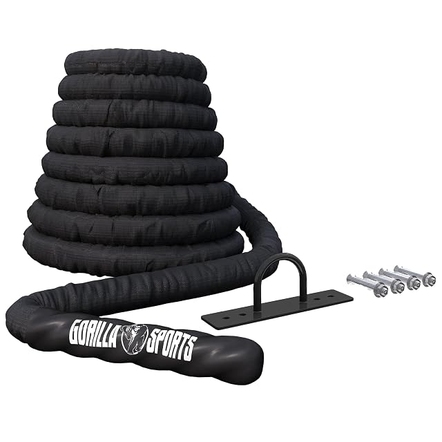 GORILLA SPORTS battle rope with wall mounting bracket and sheathed handles