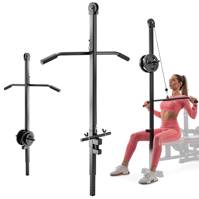 Hop-Sport HS-1003LT lat tower, a single upright on two wall brackets, plate post low and lat bar high