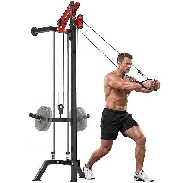 SPORTNOW wall-mounted cable tower with chrome guide rods and sixteen height positions
