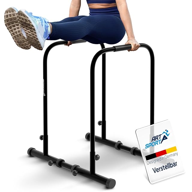 ArtSport black adjustable dip bars with four feet, shown as a pair