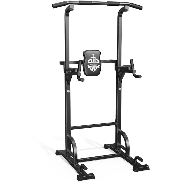 Sportsroyals power tower dip station with an extended 100 cm base