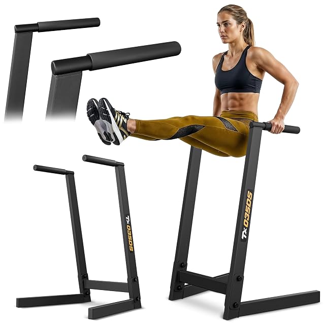 TREX SPORT TX-035DS dip station with shaped handles and a widening base