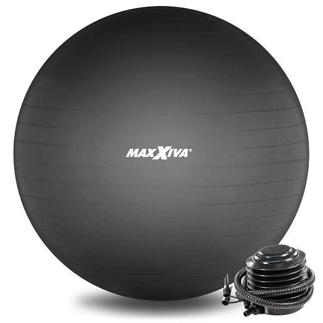 MAXXIVA 85 cm black anti-burst exercise ball with foot pump