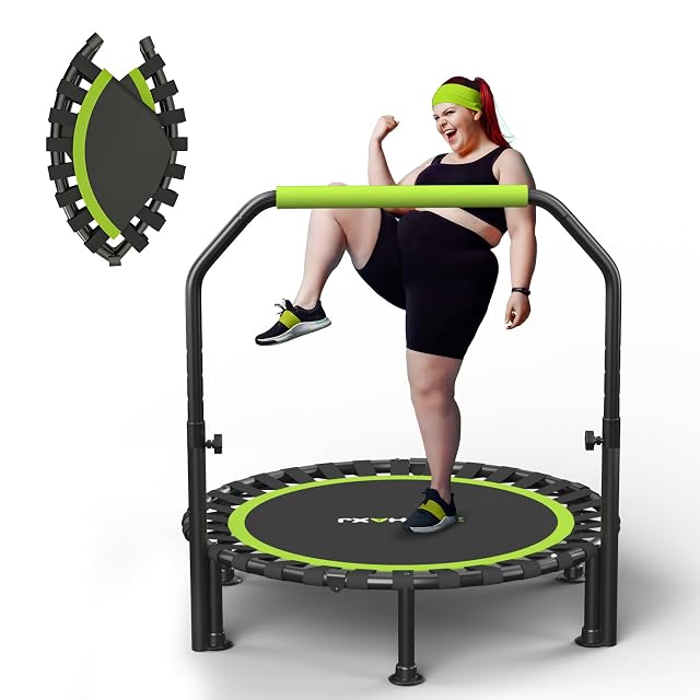 ZCMHAXJ folding mini trampoline with U-shaped adjustable handle and bungee suspension
