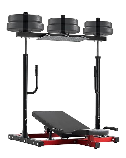 VEVOR vertical leg press machine in black and red with backrest and foot plate