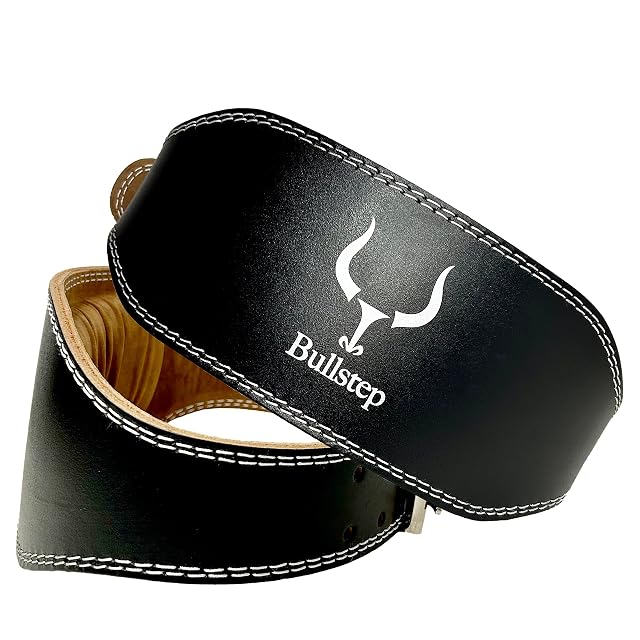 Bullstep black leather lifting belt with a stainless steel roller buckle