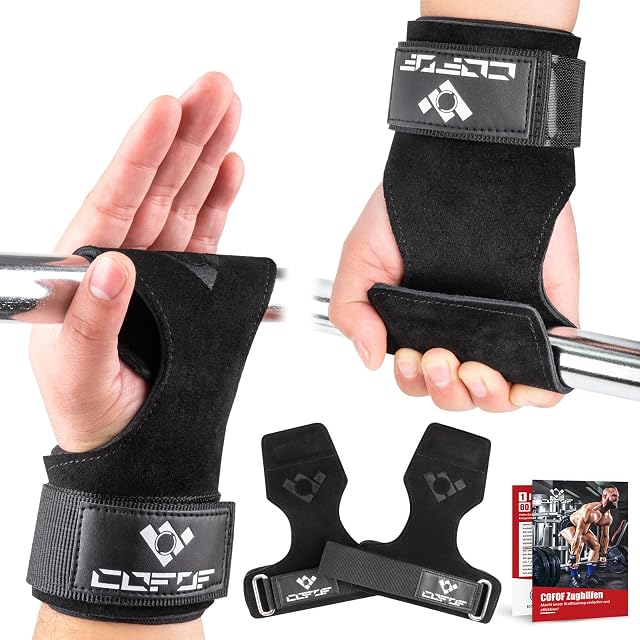COFOF pair of suede leather lifting straps with padded D-ring closures