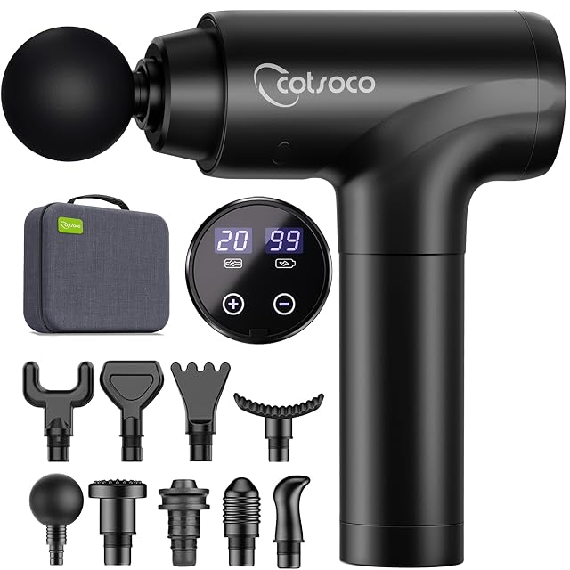 cotsoco M784 percussion massage gun with LED touchscreen and nine heads