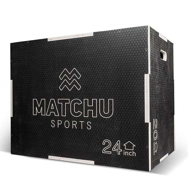 Matchu Sports black wooden plyo box with anti-slip coating and integrated handles