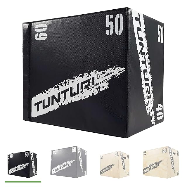 Tunturi soft plyo box in black wood with EVA foam covering and printed heights