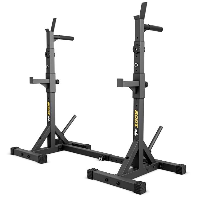 TREX SPORT TX-100S squat rack with integrated dip handles and plate storage