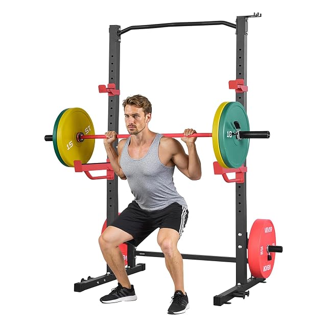VEVOR SJ7100F powder-coated power cage with J-hooks, safety bars and band anchors