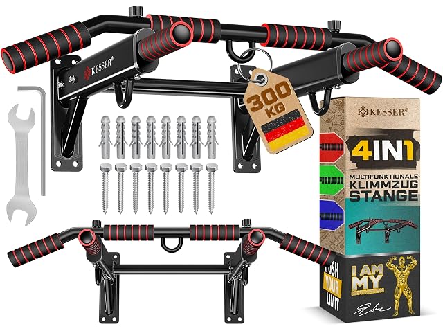 KESSER wall-mounted 4-in-1 pull-up bar with multi-grip handles and attachment eyelets