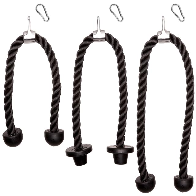 Three C.P. Sports black ropes side by side in rising lengths, each with a steel head and its own carabiner