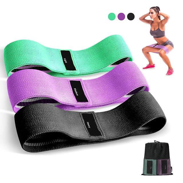 Suright three knitted fabric resistance bands in green, purple and black