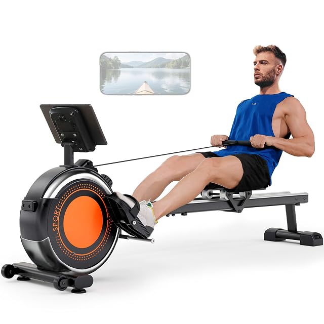 Dripex magnetic rowing machine with dual steel slide rails and an LCD monitor