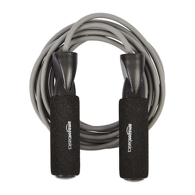 Amazon Basics grey skipping rope with foam-covered handles