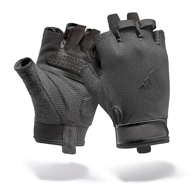 adidas Essential black training gloves with a suede-look palm