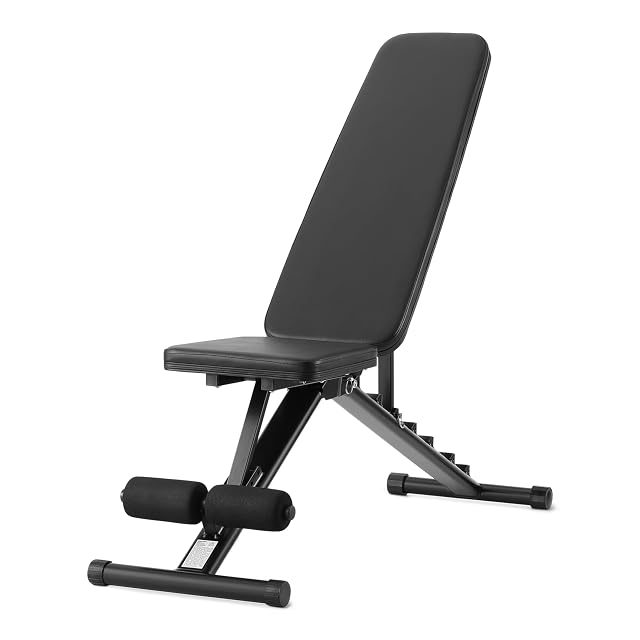 Amazon Basics black adjustable folding weight bench