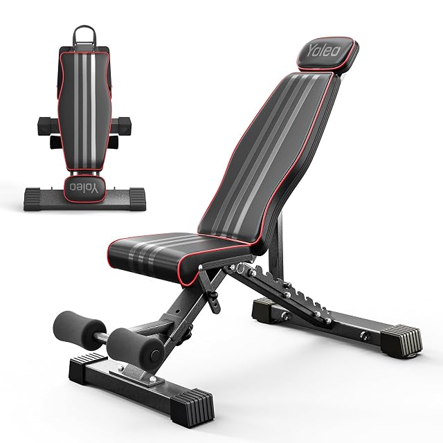 YOLEO folding multifunction bench in black with extended head support and leg fixation