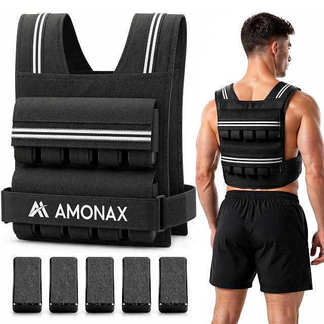 Amonax weighted vest with removable blocks, reflectors and padded shoulders