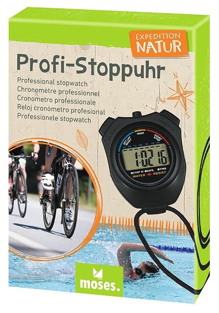 moses Expedition Natur carton, green and orange, the black stopwatch printed on the front reading 1:02:16