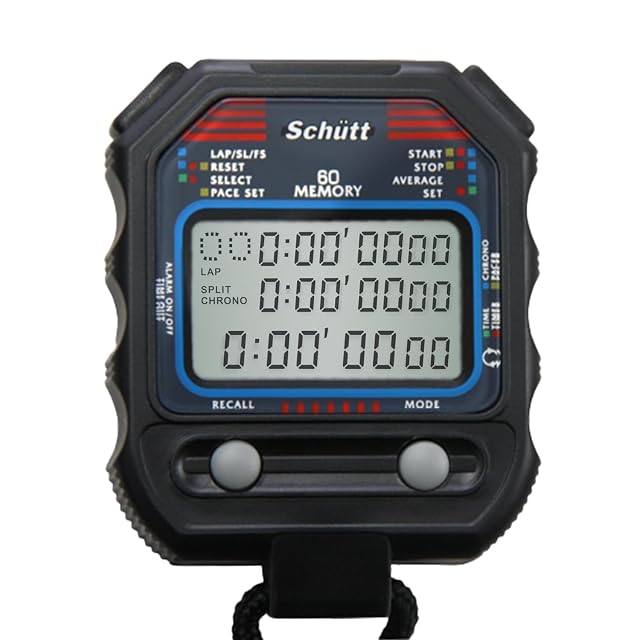 Schütt PC-90 professional stopwatch with a three-line display and neck cord